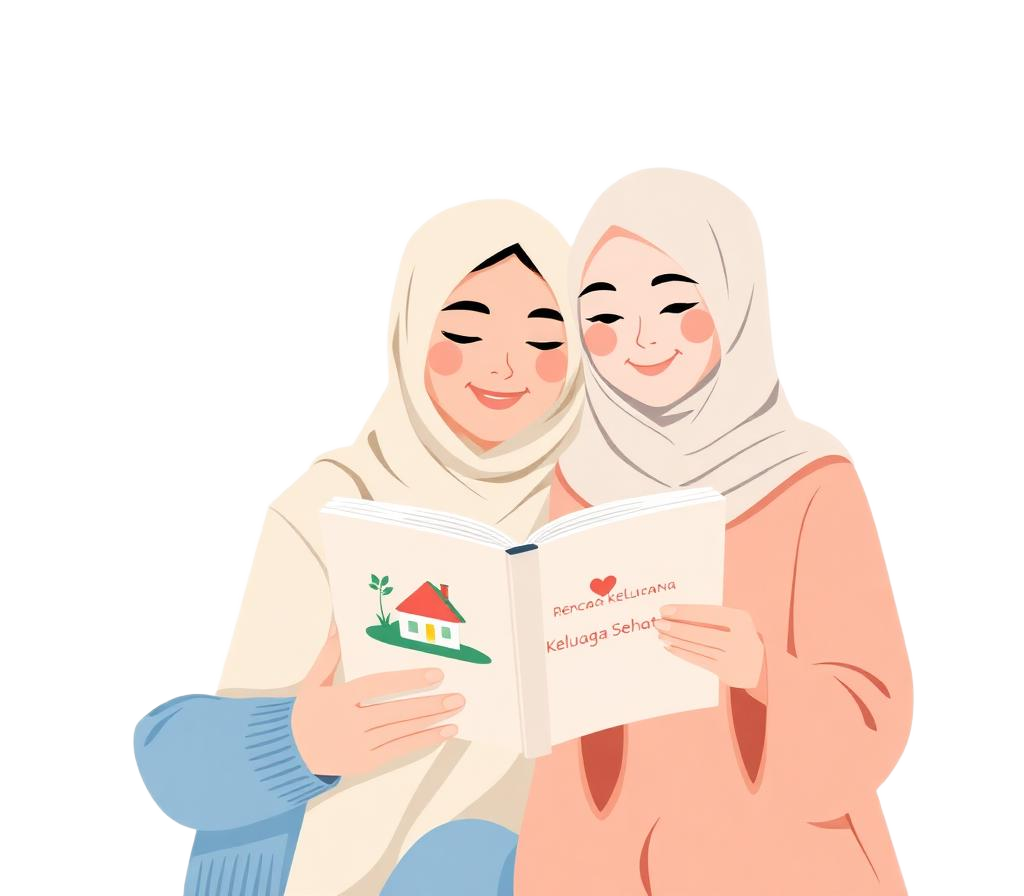Pasangan muda membaca buku rencana keluarga sehat