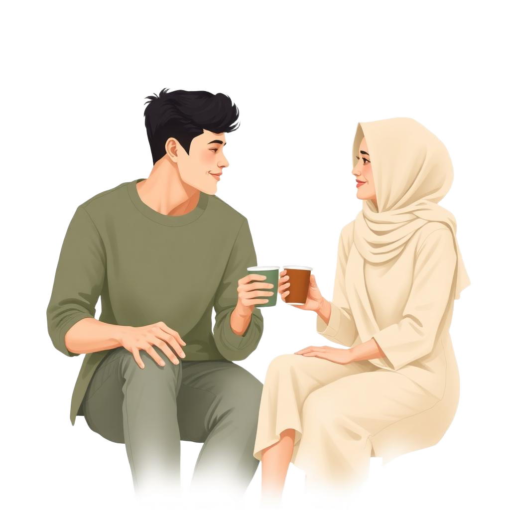 Pasangan berdiskusi hangat sambil ngopi